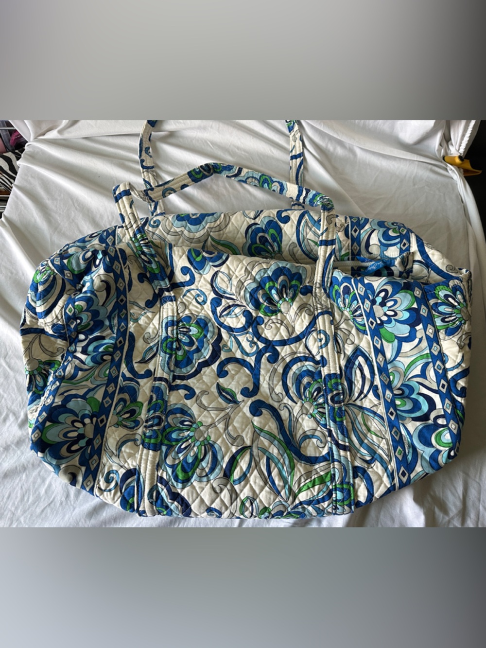 Vera Bradley Quilted Large Floral Tote in Blue, Green & Cream